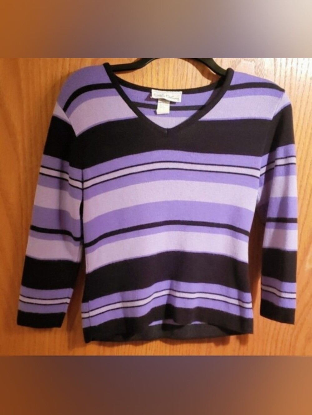 Purple Striped V-Neck Women's Sweater